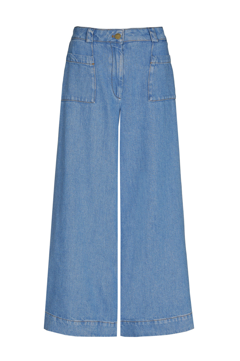 Jeans in a soft fabric with a wide leg and 7/8 length