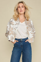 Cotton jeans jacket with stretch in floral print