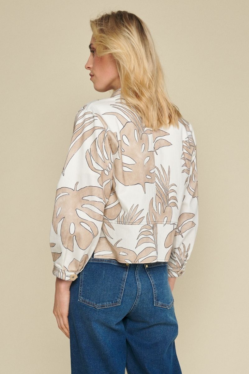 Jas in katoenen jeansstof met stretch in bloemenprint