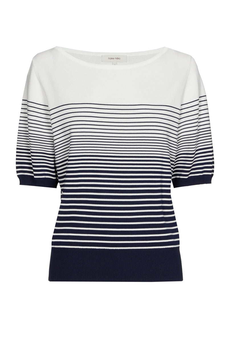 Pullover with blue and white stripes