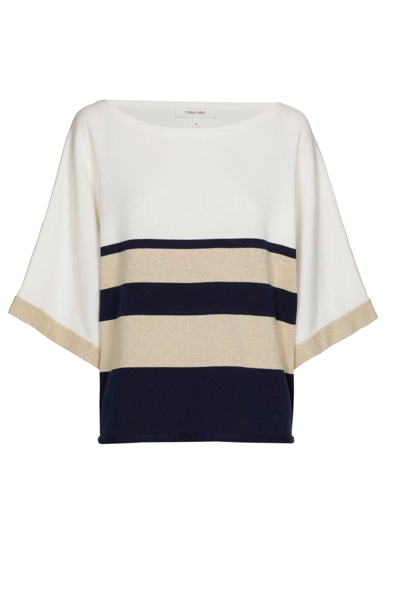 Pull met strepen blauw, goud en ecru