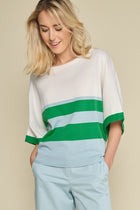 Sweater with boat neck and stripes