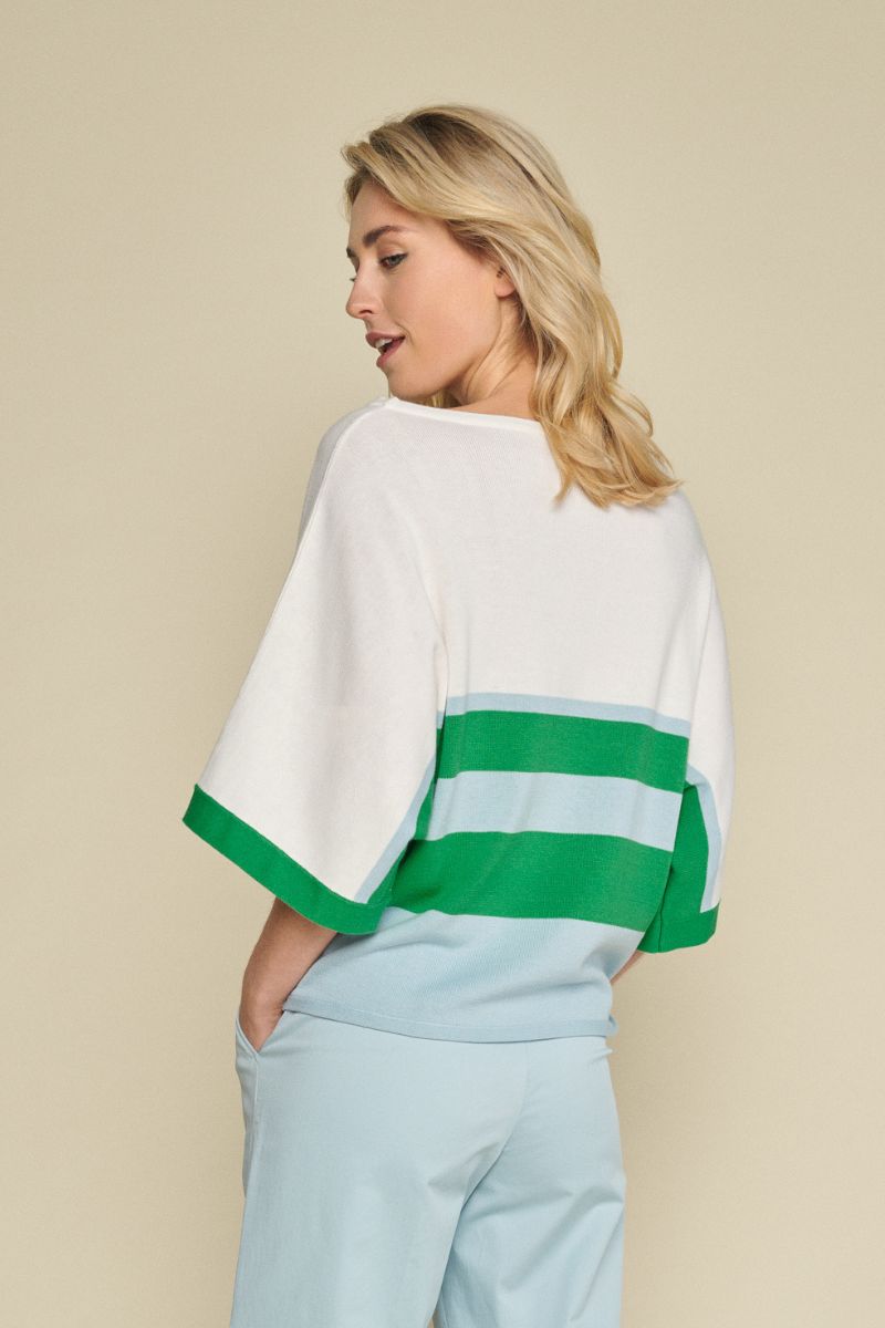 Sweater with boat neck and stripes