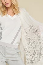 White scarf with beautiful embroidery in silver