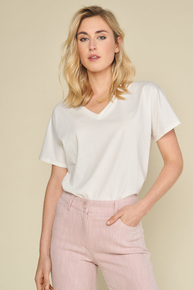 White basic V-neck short sleeve T-shirt