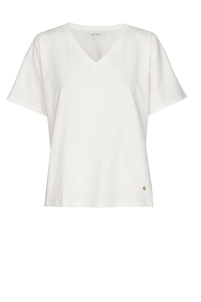 White basic V-neck short sleeve T-shirt