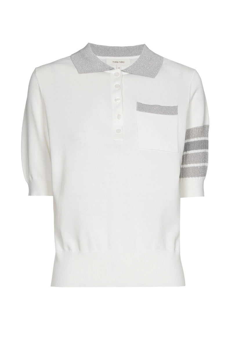 White polo shirt with grey contrast collar