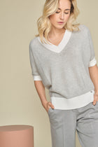 Grey V-neck pullover with contrasting trims