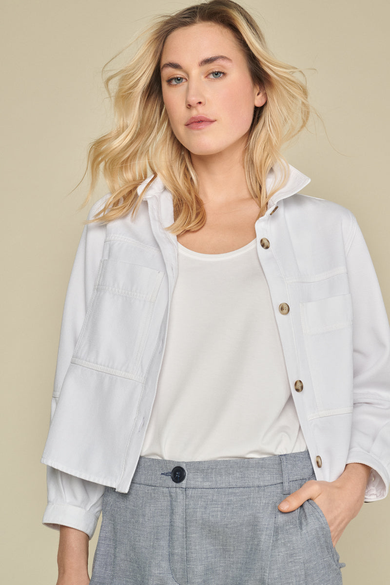 Veste sportive en jeans blanc à la coupe ample