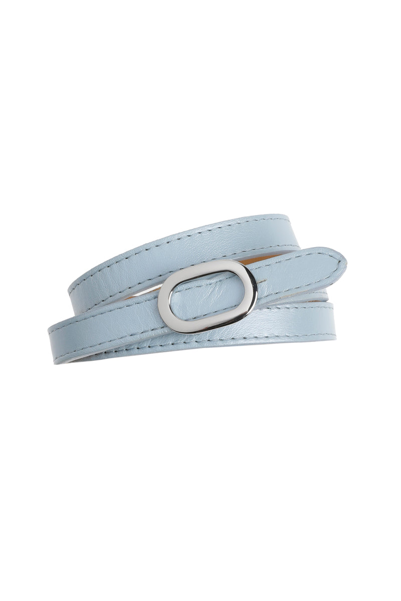 Leather belt in light blue