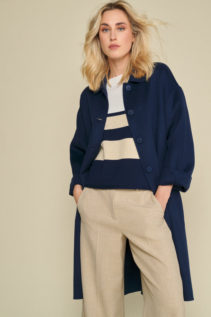 Manteau long bleu marine