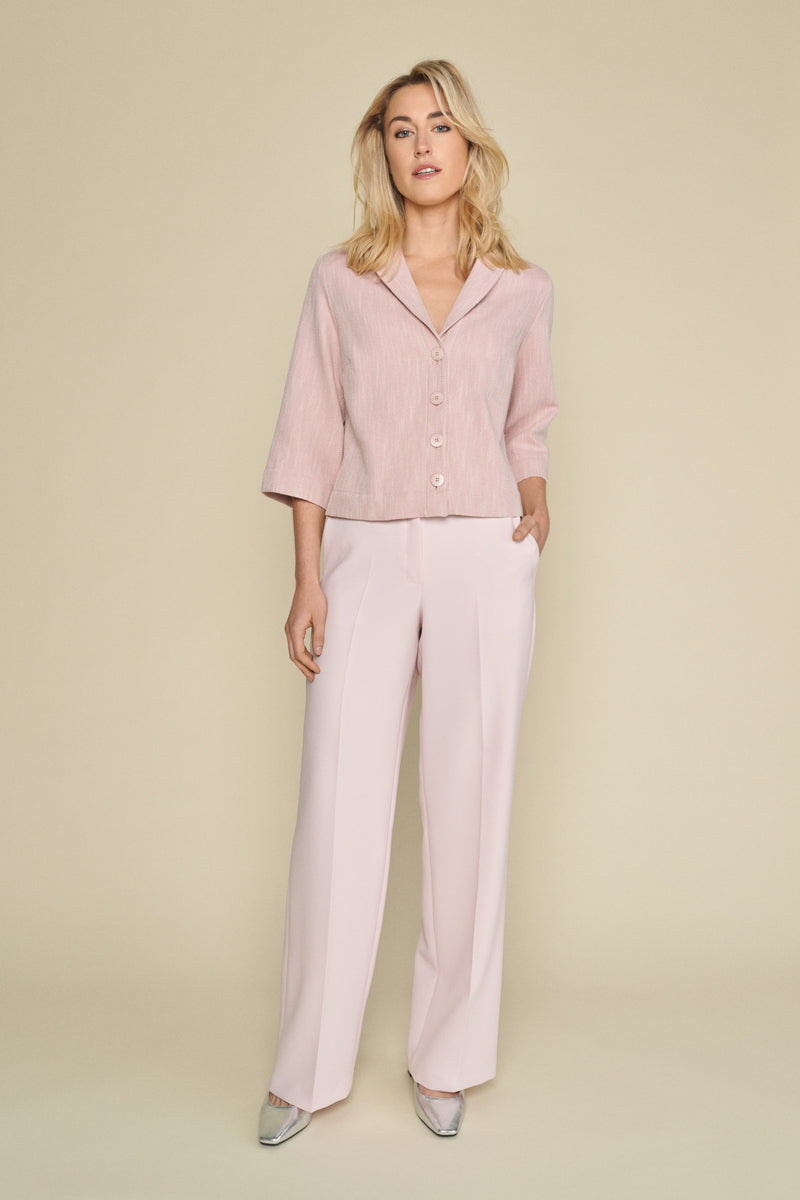 Pink straight-leg trousers with elastic waist