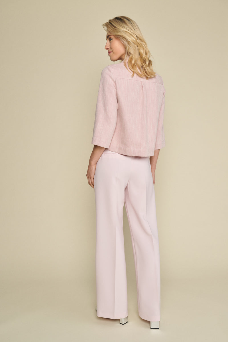 Pink straight-leg trousers with elastic waist