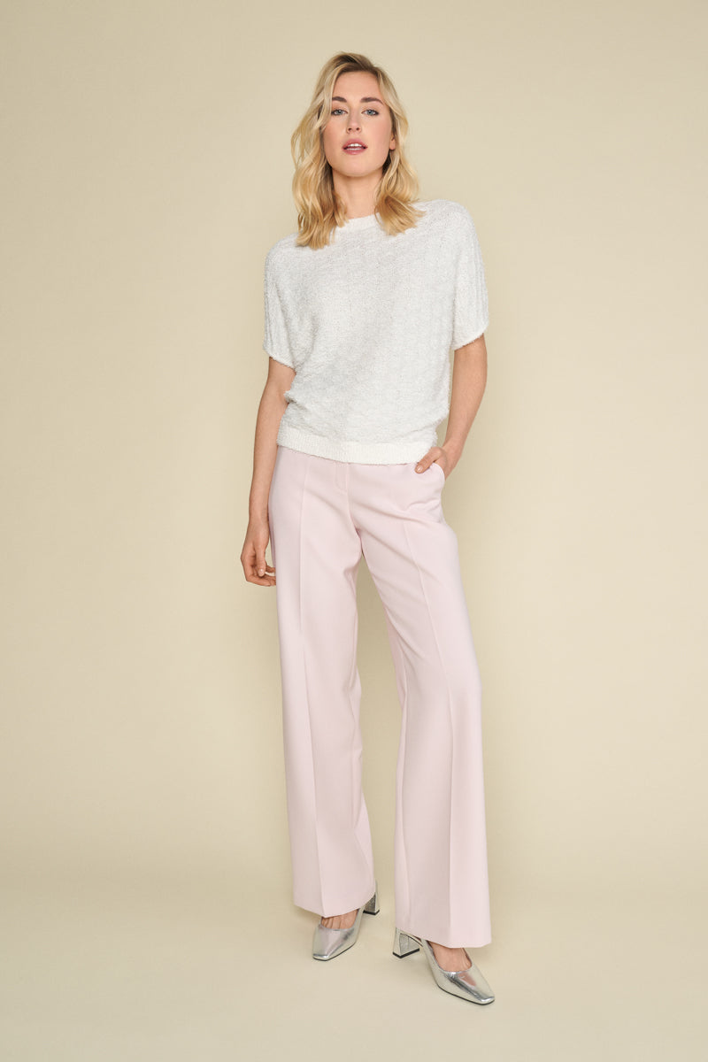 Pink straight-leg trousers with elastic waist