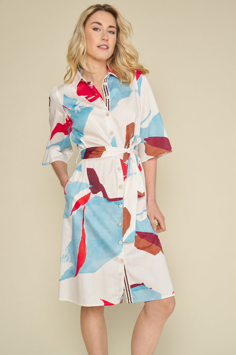 Cotton dress three-quarter sleeve with fresh print