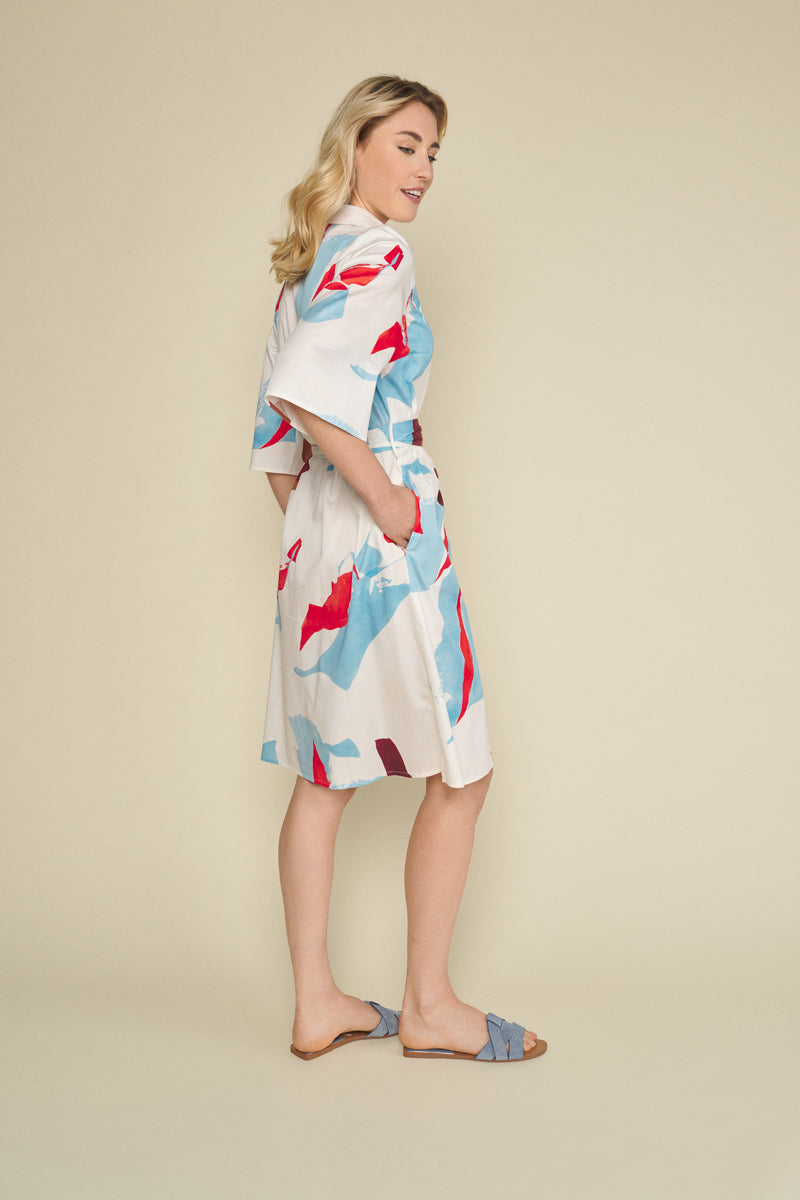 Cotton dress three-quarter sleeve with fresh print