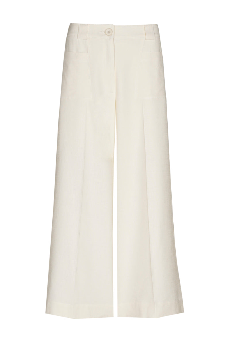 Ecru wide-leg trousers with 7/8 length