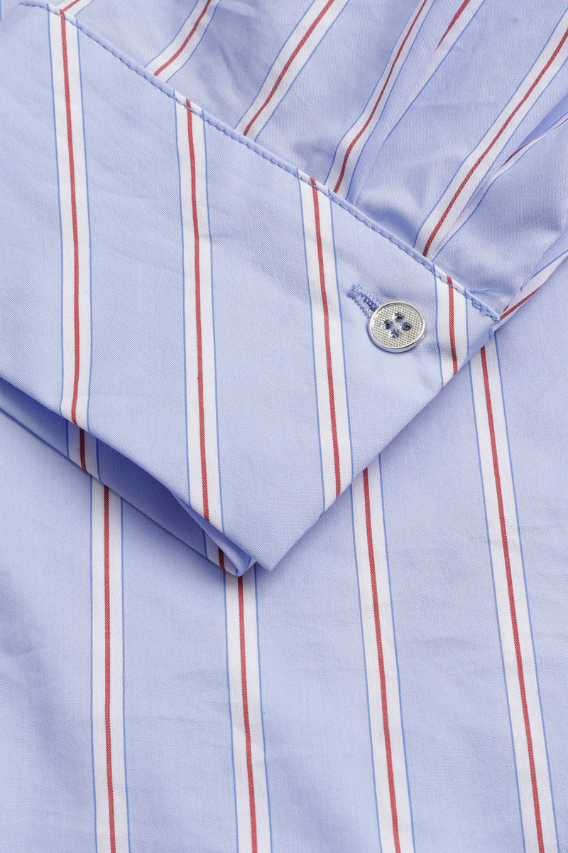 Bloes katoen licht blauw met fijne bordeaux streep