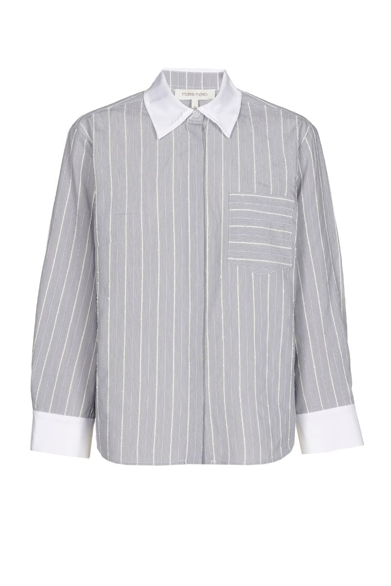 Blouse élégante à rayures bleues et écrues