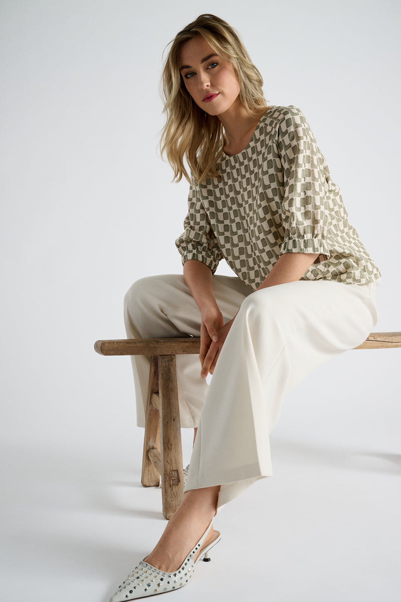 Blouse fluide avec imprimé en olive et écru