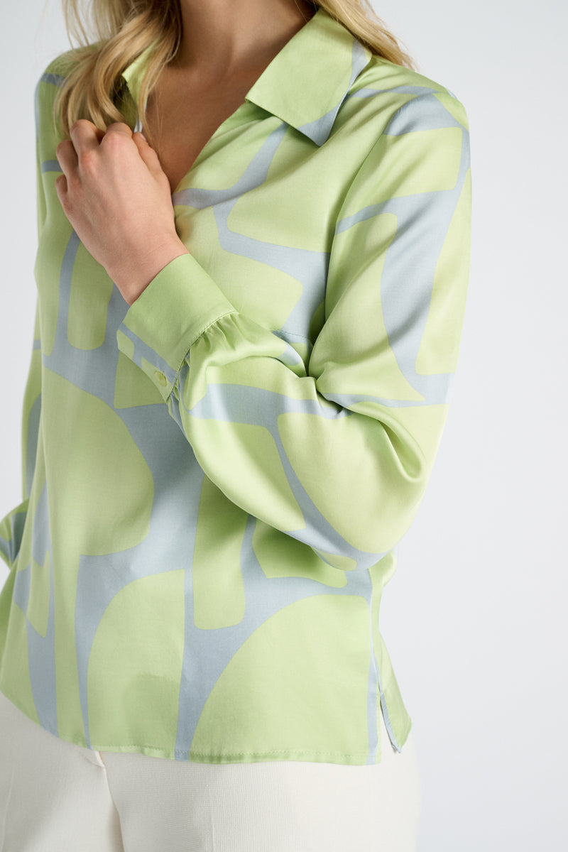 Viscose blouse with grey and lime-colored print