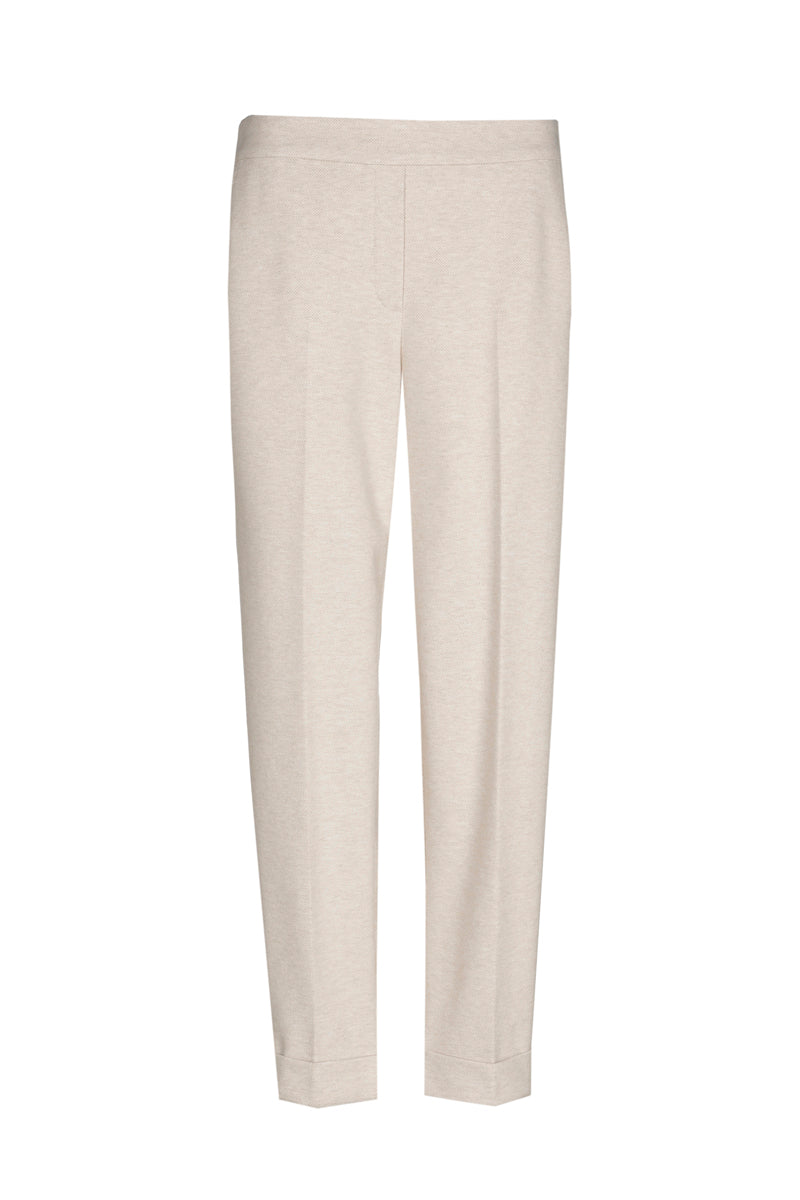 Pantalon écru 7/8 en tissu confort avec élastique au dos