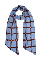 Sjaal in blauw met  bordeaux ruiten