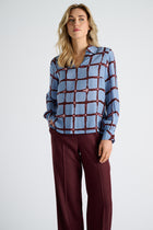 Light blue blouse with bordeaux checks