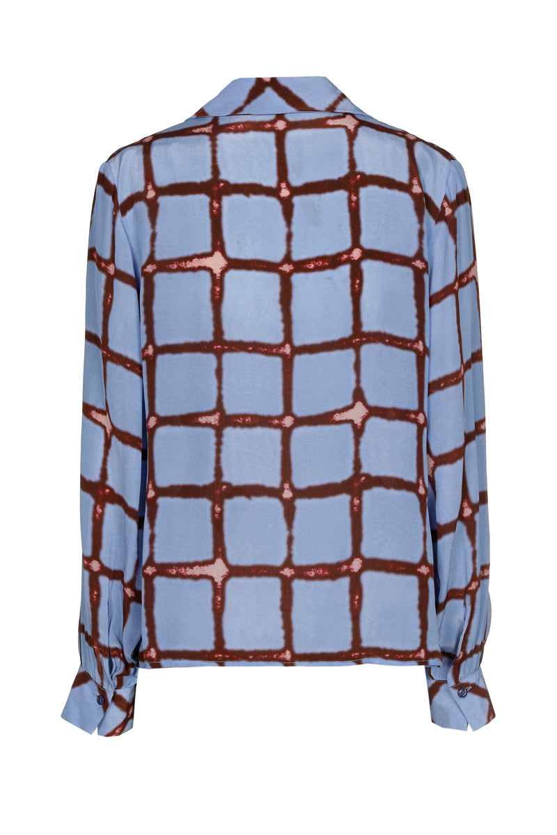 Light blue blouse with bordeaux checks