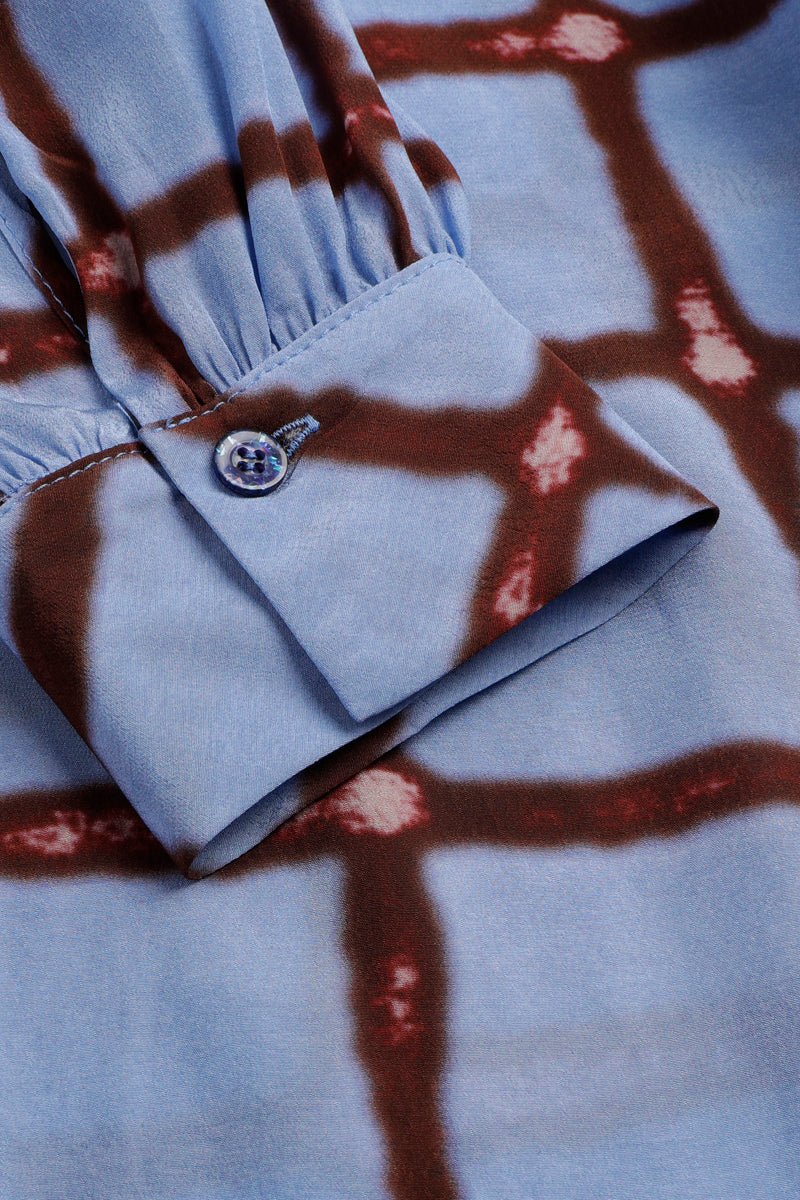 Light blue blouse with bordeaux checks