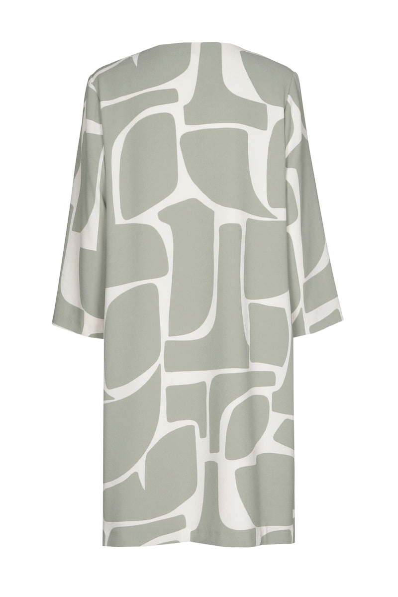 EXCLUSIVE IN OUR CONCEPT STORES: Dress with V-neck in taupe with ecru print