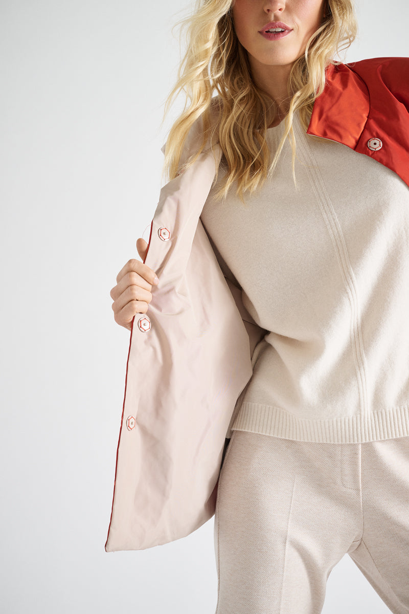 Reversible jacket in orange and beige
