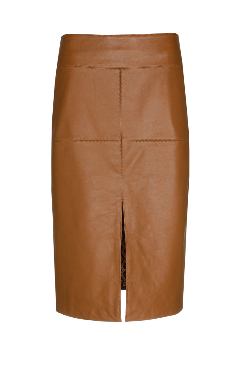 Jupe en cuir couleur camel