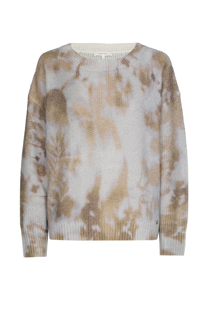 Pull col rond en taupe et bleu clair