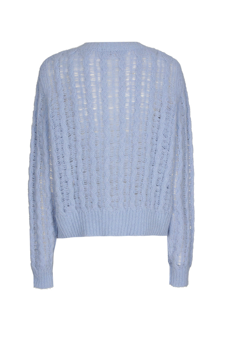 Light blue cardigan with round neck and buttons