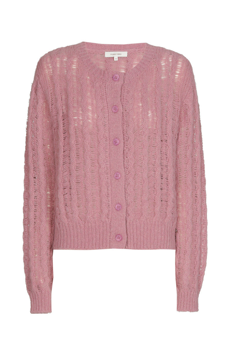 Pink cardigan with round neck and button closure