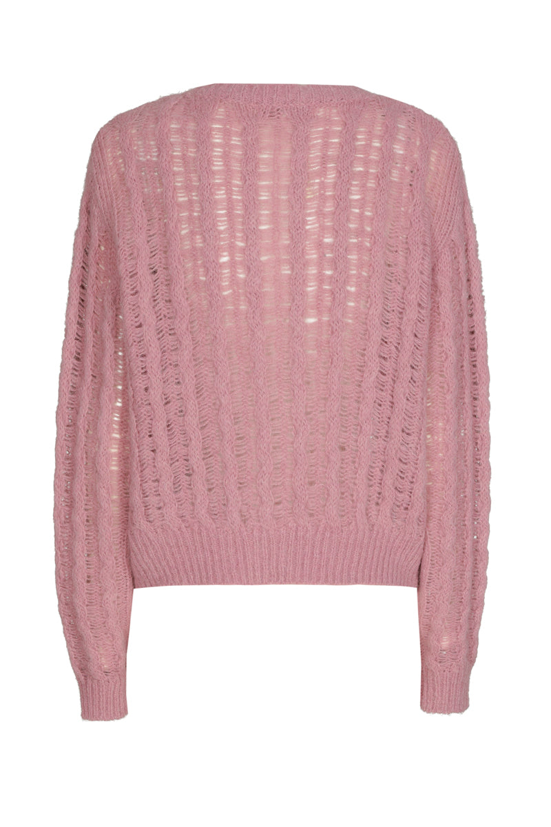 Pink cardigan with round neck and button closure