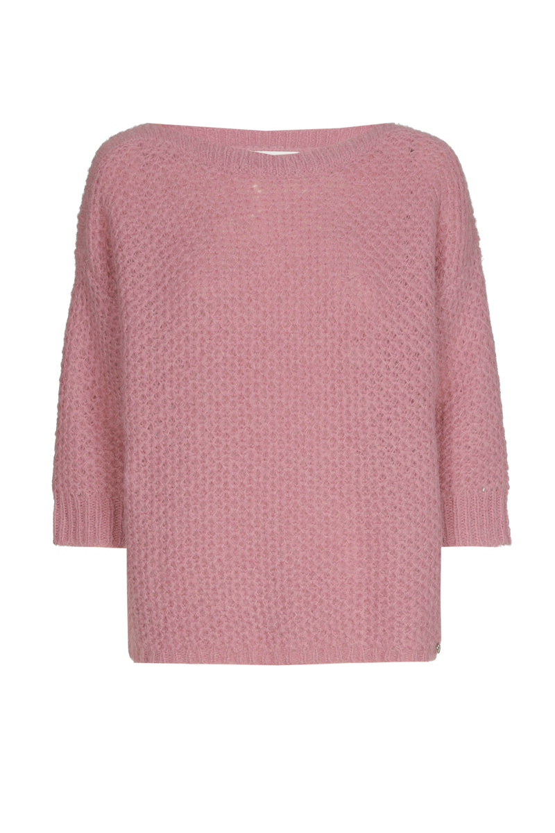 Pull vieux rose à col rond et manches courtes