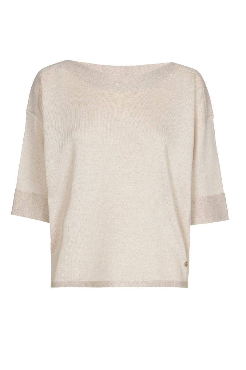 Pull écru à col bateau et bordure contrastée