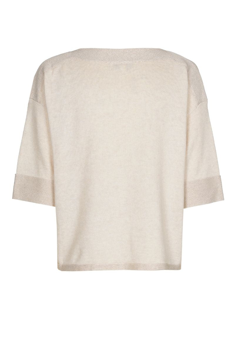 Pull écru à col bateau et bordure contrastée