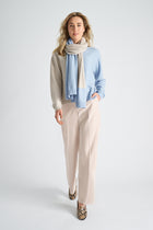 Bicolour sweater with vertical stripe in light blue and beige