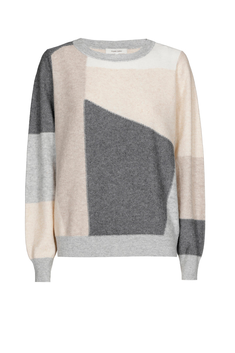  Pull gris à col rond en color blocking