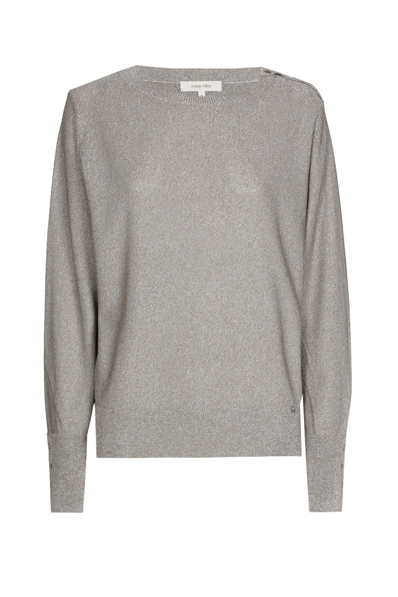 Taupe-colored sweater with touch of lurex and long sleeves