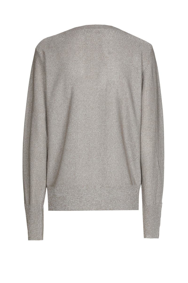 Taupe-colored sweater with touch of lurex and long sleeves