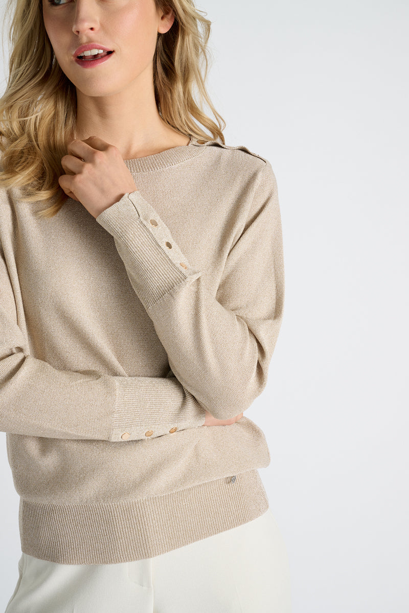 Gold-colored sweater with a touch of lurex and long sleeves