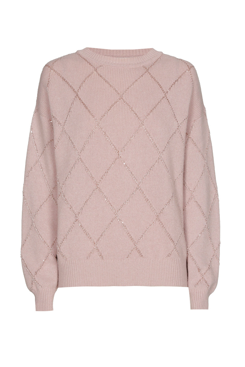 Roze pull met ruitenpatroon