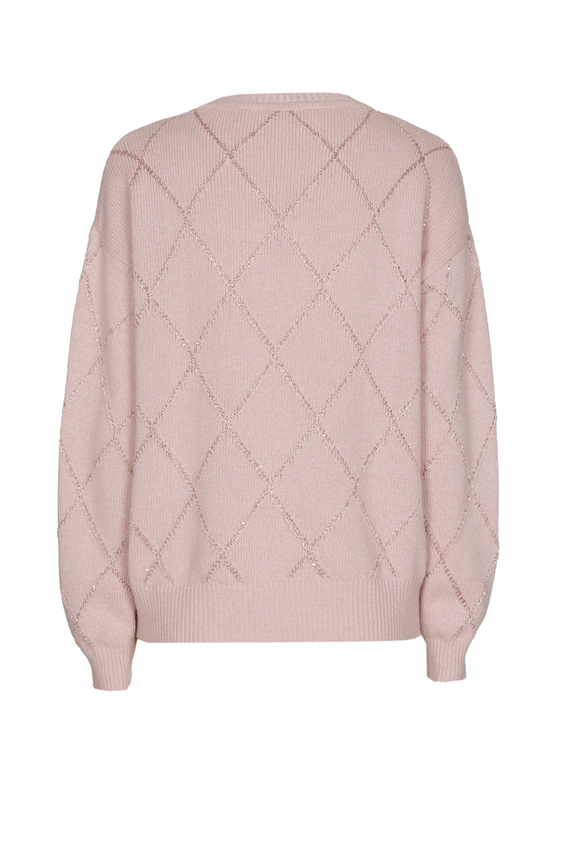 Roze pull met ruitenpatroon