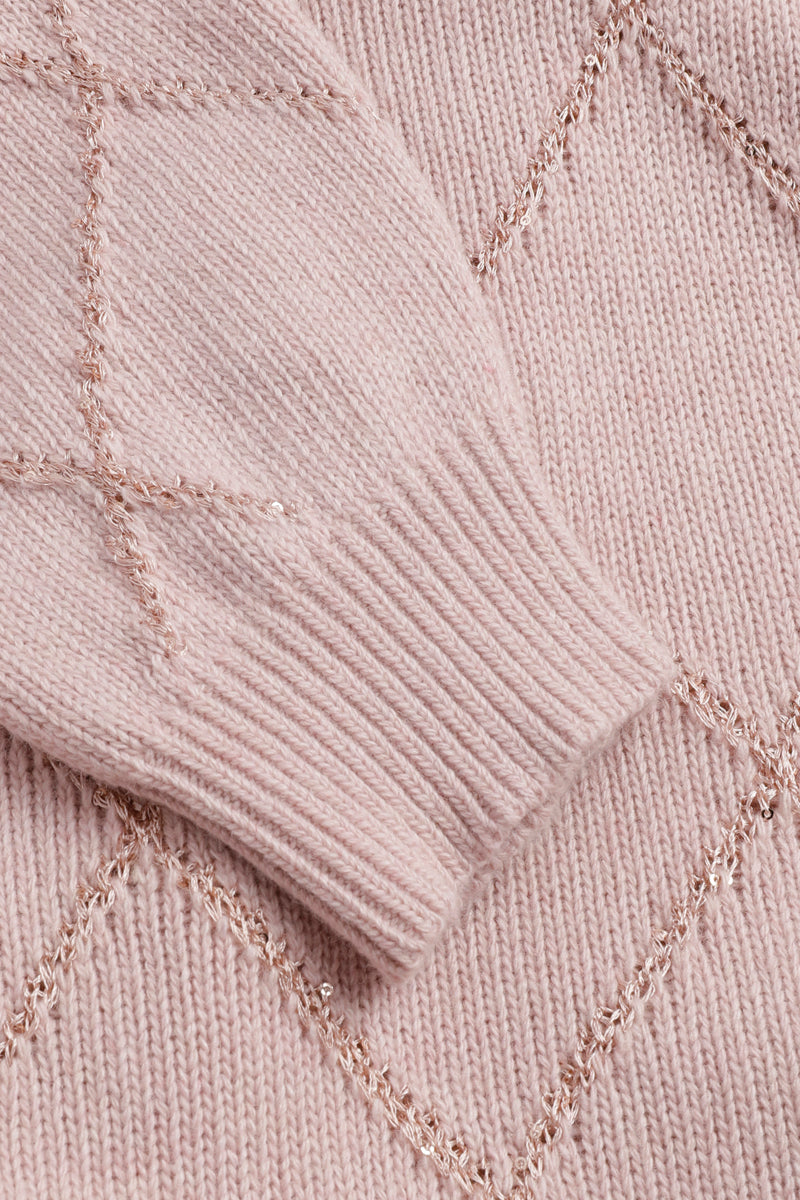 Roze pull met ruitenpatroon