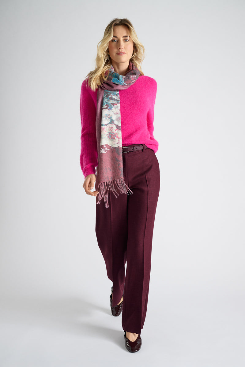 Fuchsia round-neck sweater in alpaca