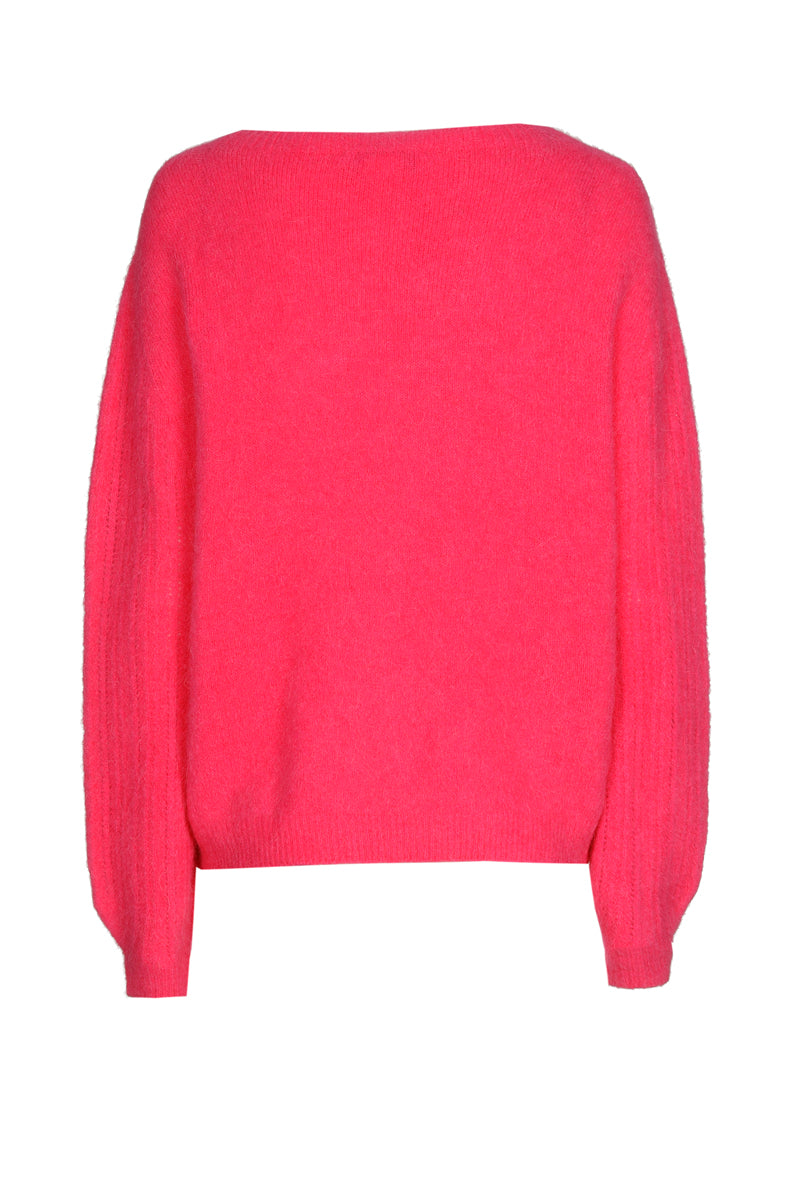 Fuchsia round-neck sweater in alpaca